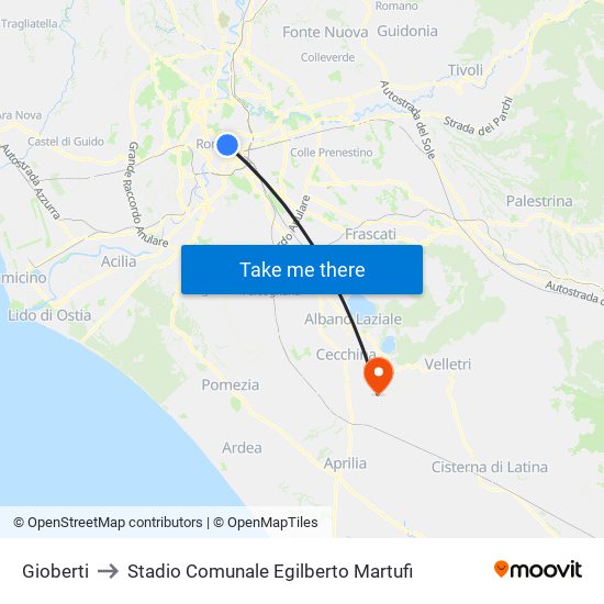Gioberti to Stadio Comunale Egilberto Martufi map