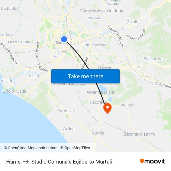 Fiume to Stadio Comunale Egilberto Martufi map