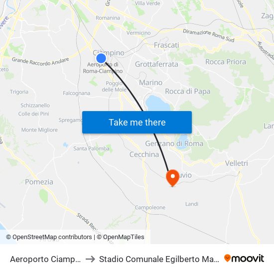 Aeroporto Ciampino to Stadio Comunale Egilberto Martufi map