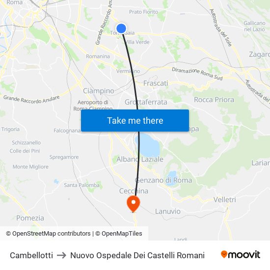 Cambellotti to Nuovo Ospedale Dei Castelli Romani map