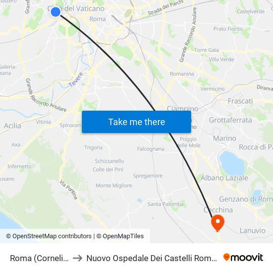 Roma (Cornelia) to Nuovo Ospedale Dei Castelli Romani map
