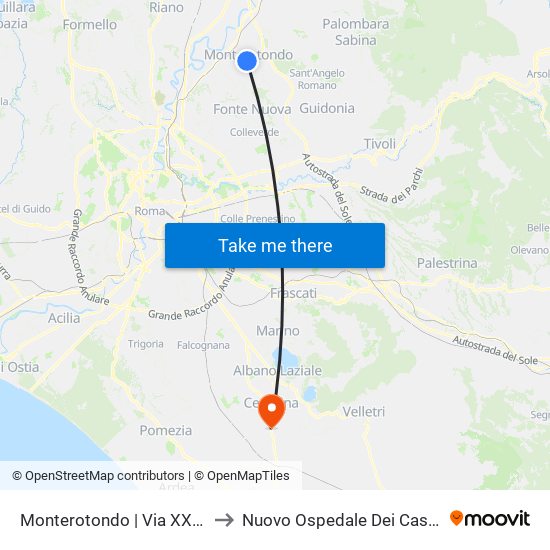Monterotondo | Via XX Settembre to Nuovo Ospedale Dei Castelli Romani map