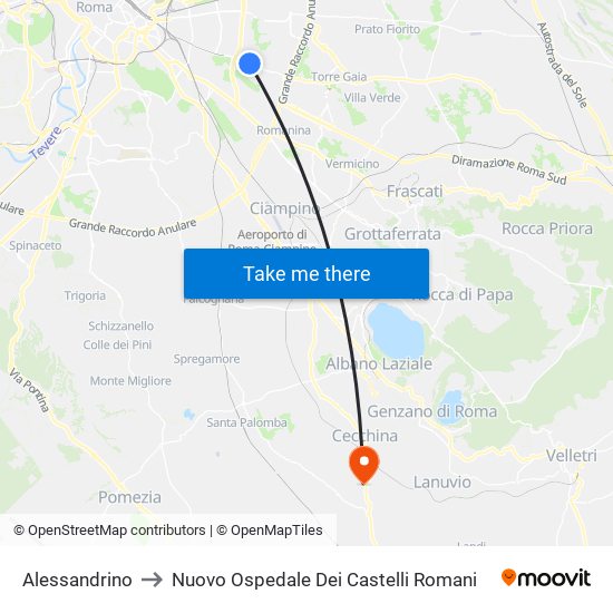 Alessandrino to Nuovo Ospedale Dei Castelli Romani map