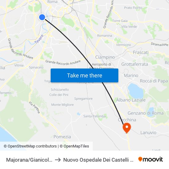 Majorana/Gianicolense to Nuovo Ospedale Dei Castelli Romani map