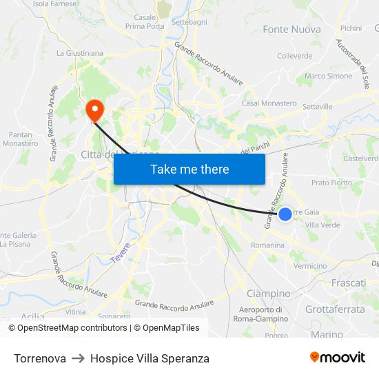 Torrenova to Hospice Villa Speranza map