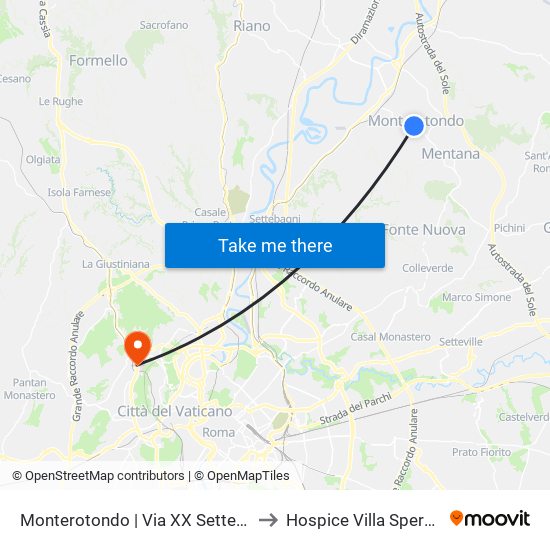 Monterotondo | Via XX Settembre to Hospice Villa Speranza map