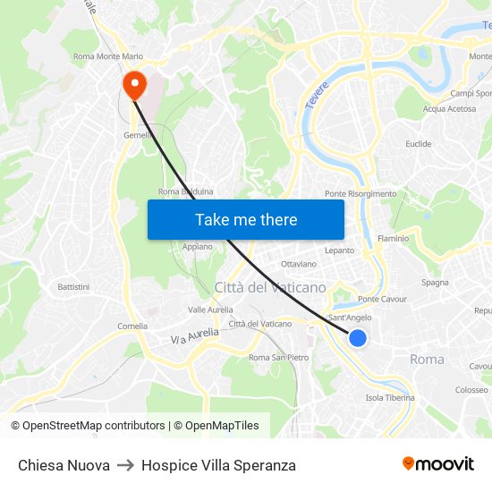 Chiesa Nuova to Hospice Villa Speranza map