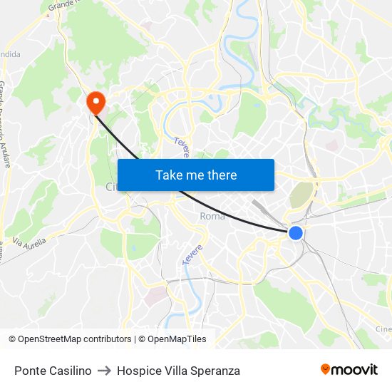 Ponte Casilino to Hospice Villa Speranza map