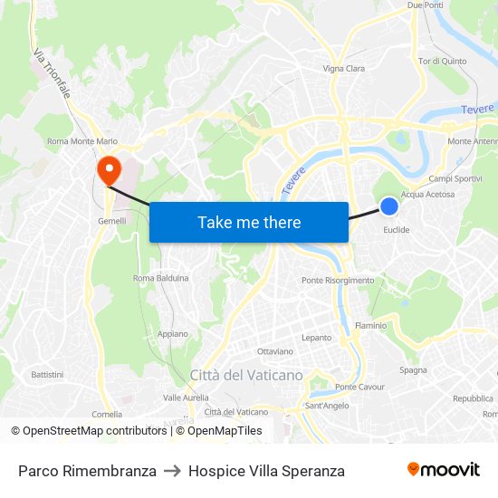 Parco Rimembranza to Hospice Villa Speranza map