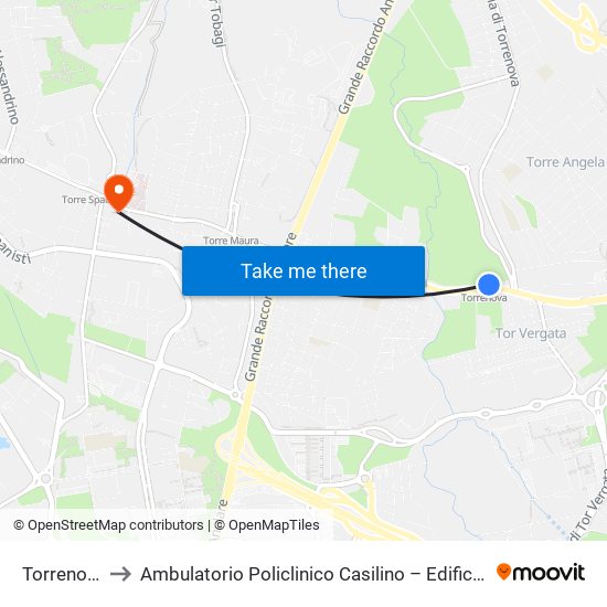 Torrenova to Ambulatorio Policlinico Casilino – Edificio D map