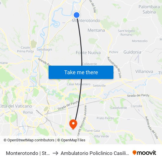 Monterotondo | Stazione FS to Ambulatorio Policlinico Casilino – Edificio D map