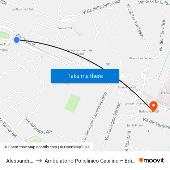 Alessandrino to Ambulatorio Policlinico Casilino – Edificio D map