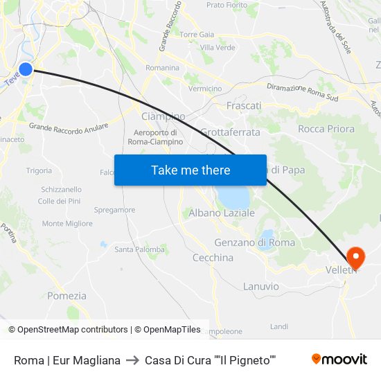 Roma | Eur Magliana to Casa Di Cura ""Il Pigneto"" map