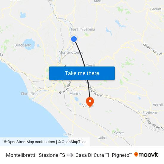 Montelibretti | Stazione FS to Casa Di Cura ""Il Pigneto"" map