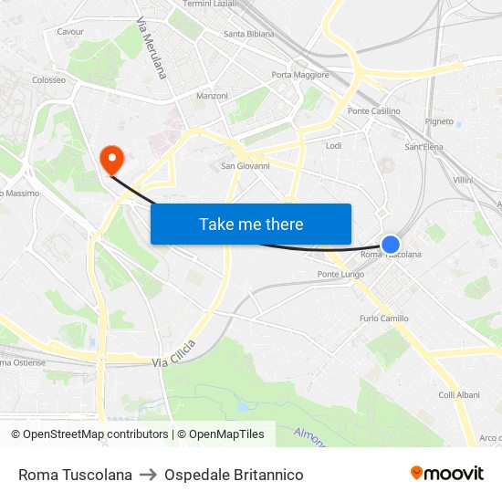 Roma Tuscolana to Ospedale Britannico map