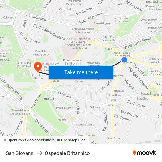San Giovanni to Ospedale Britannico map