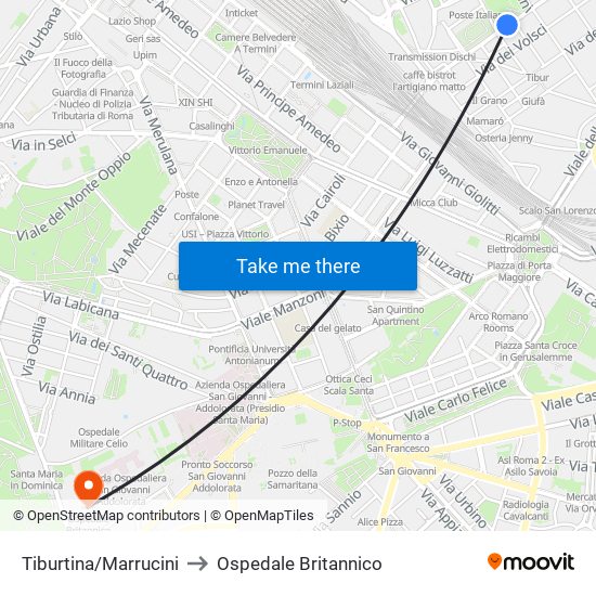 Tiburtina/Marrucini to Ospedale Britannico map