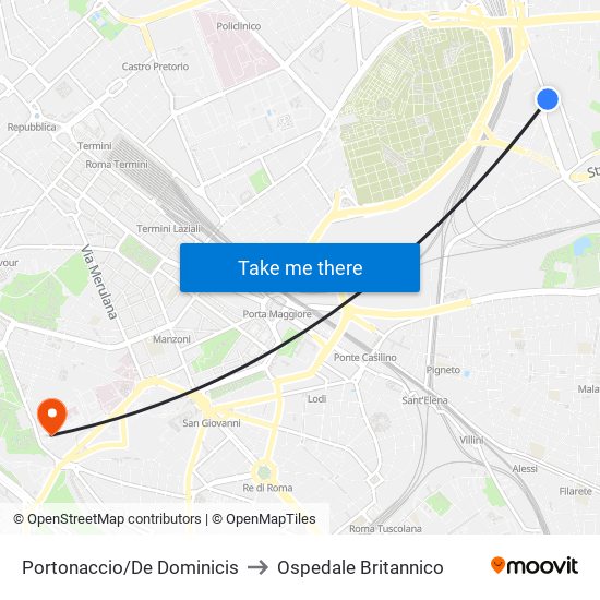 Portonaccio/De Dominicis to Ospedale Britannico map