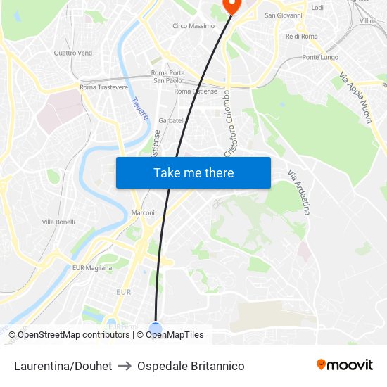 Laurentina/Douhet to Ospedale Britannico map