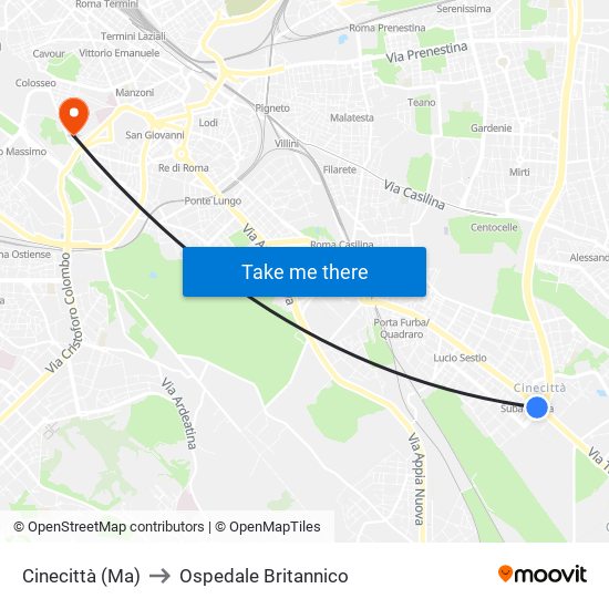 Cinecittà (Ma) to Ospedale Britannico map