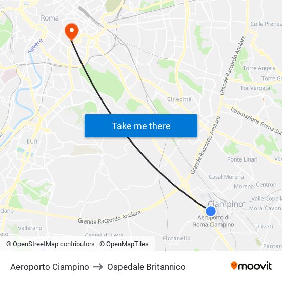 Aeroporto Ciampino to Ospedale Britannico map