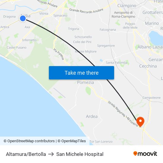 Altamura/Bertolla to San Michele Hospital map