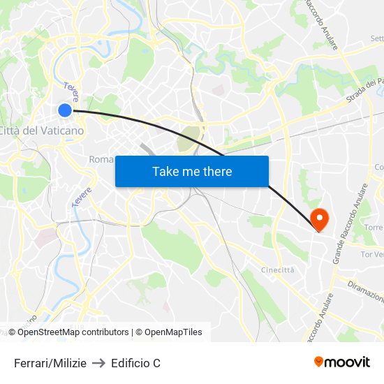 Ferrari/Milizie to Edificio C map