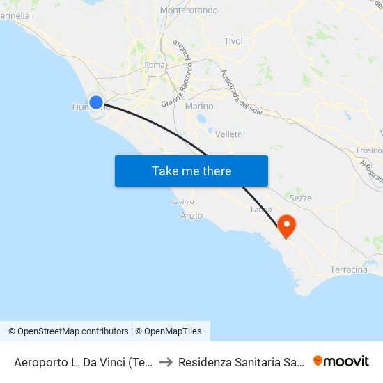 Aeroporto L. Da Vinci (Terminal T2) to Residenza Sanitaria San Raffaele map