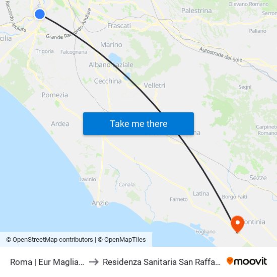 Roma | Eur Magliana to Residenza Sanitaria San Raffaele map