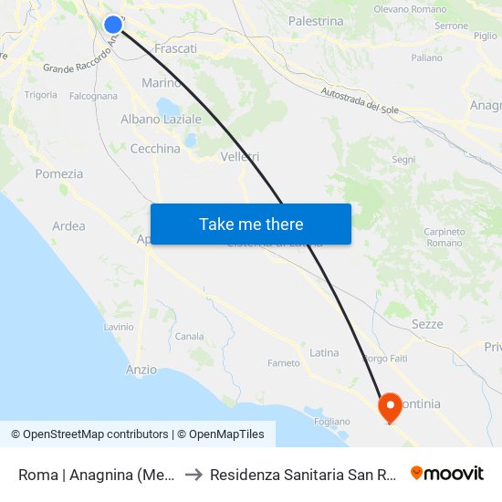 Roma | Anagnina (Metro A) to Residenza Sanitaria San Raffaele map