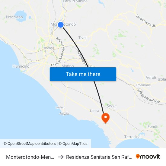 Monterotondo-Mentana to Residenza Sanitaria San Raffaele map