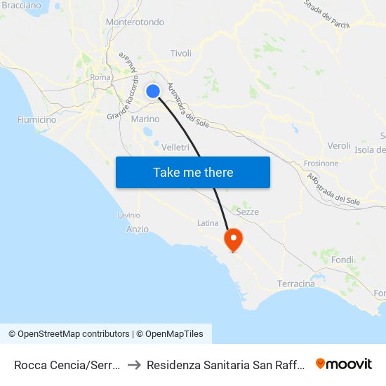 Rocca Cencia/Serrule to Residenza Sanitaria San Raffaele map
