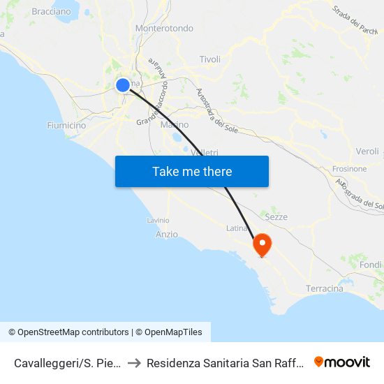 Cavalleggeri/S. Pietro to Residenza Sanitaria San Raffaele map