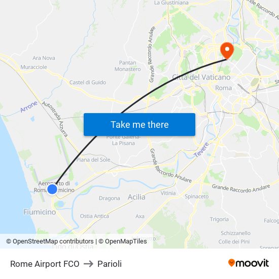 Rome Airport FCO to Parioli map