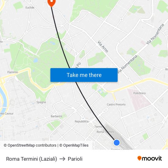 Roma Termini (Laziali) to Parioli map