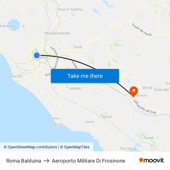 Roma Balduina to Aeroporto Militare Di Frosinone map