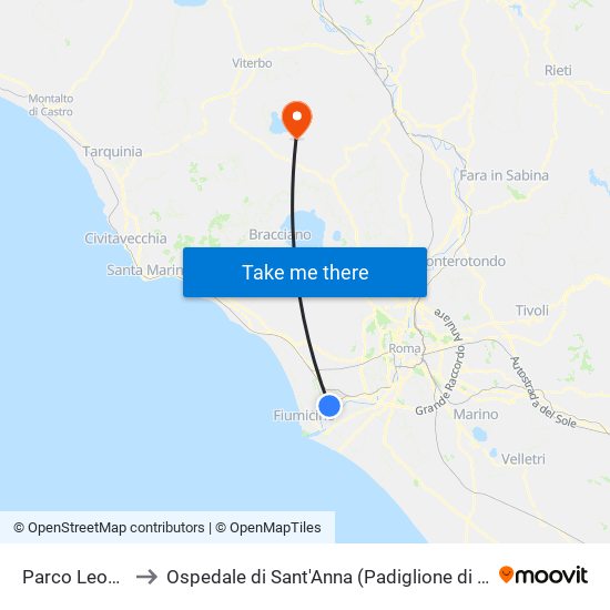 Parco Leonardo to Ospedale di Sant'Anna (Padiglione di Ronciglione) map