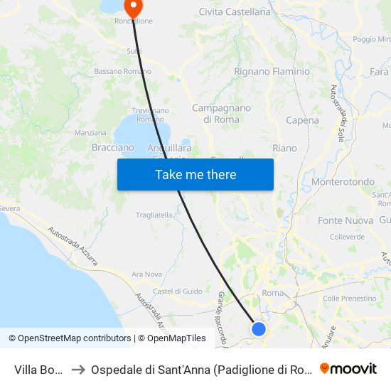 Villa Bonelli to Ospedale di Sant'Anna (Padiglione di Ronciglione) map