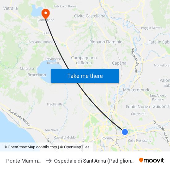 Ponte Mammolo (Mb) to Ospedale di Sant'Anna (Padiglione di Ronciglione) map