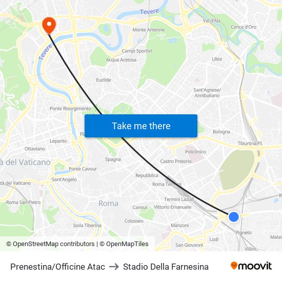 Prenestina/Officine Atac to Stadio Della Farnesina map