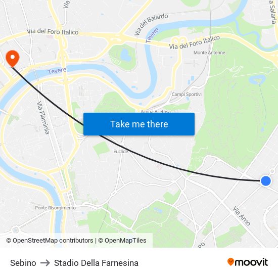 Sebino to Stadio Della Farnesina map