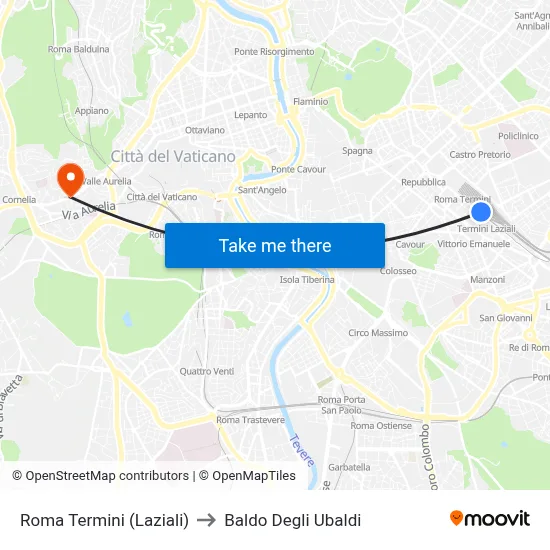 Roma Termini (Laziali) to Baldo Degli Ubaldi map