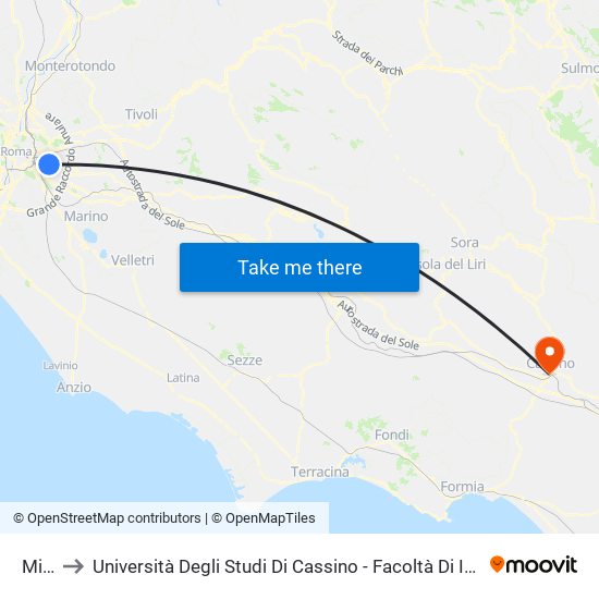 Mirti to Università Degli Studi Di Cassino - Facoltà Di Ingegneria map