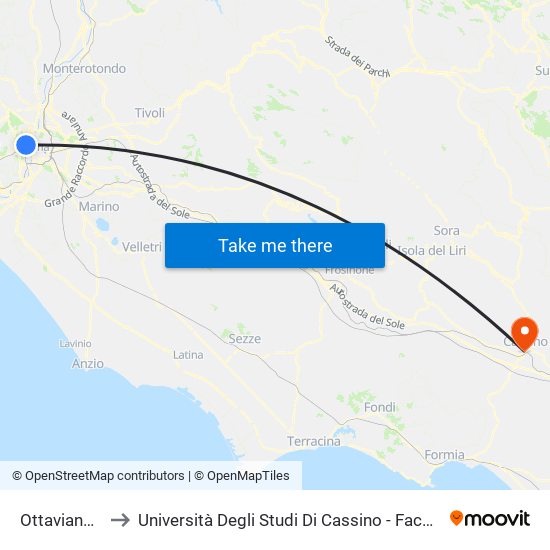 Ottaviano (Ma) to Università Degli Studi Di Cassino - Facoltà Di Ingegneria map