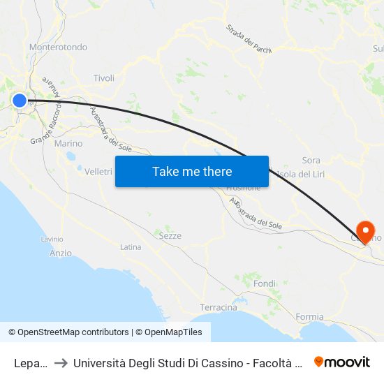 Lepanto to Università Degli Studi Di Cassino - Facoltà Di Ingegneria map