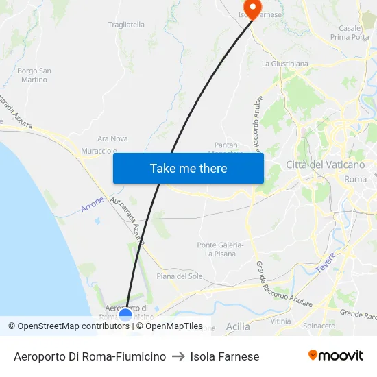 Rome-Fiumicino Airport to Farnese Island map