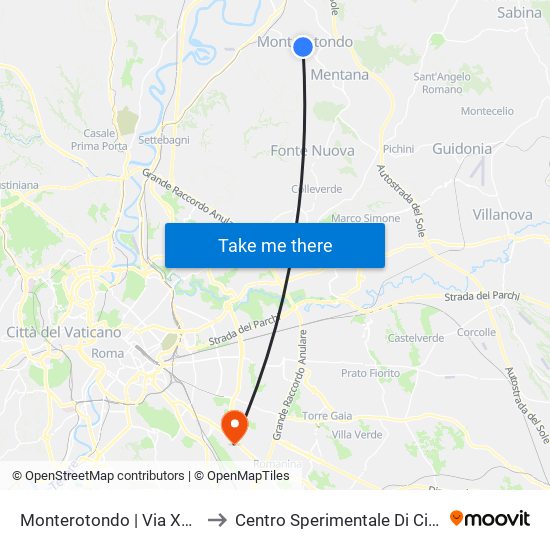 Monterotondo | Via XX Settembre to Centro Sperimentale Di Cinematografia map
