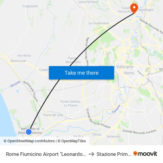 Rome Fiumicino Airport "Leonardo Da Vinci" (Fco) to Stazione Prima Porta map