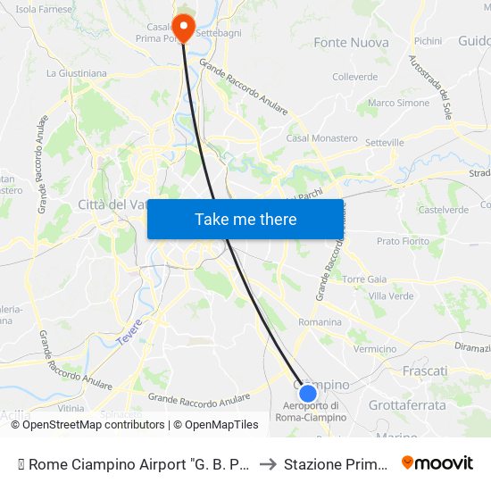 ✈ Rome Ciampino Airport "G. B. Pastine" (Cia) to Stazione Prima Porta map