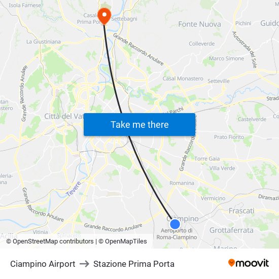 Ciampino Airport to Stazione Prima Porta map
